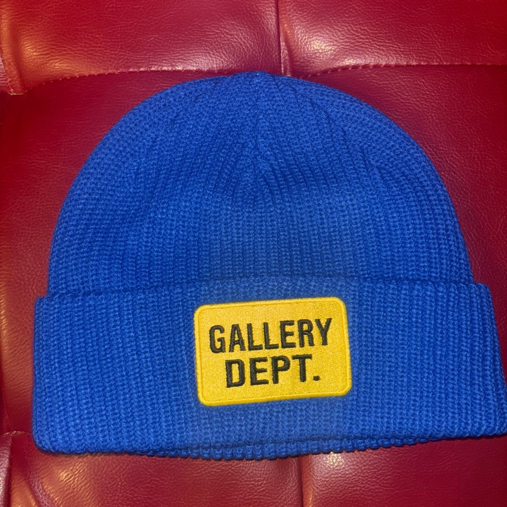 Gallery Dept Blue Knit Hat with Yellow Patch - Picture 2 of 5